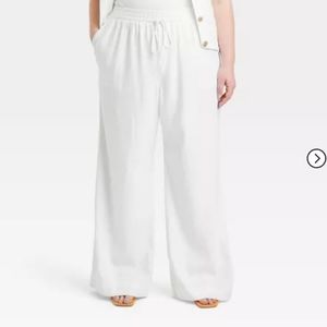 Women's High-Rise Wide Leg Linen Pull-On Pants - A New Day™ White